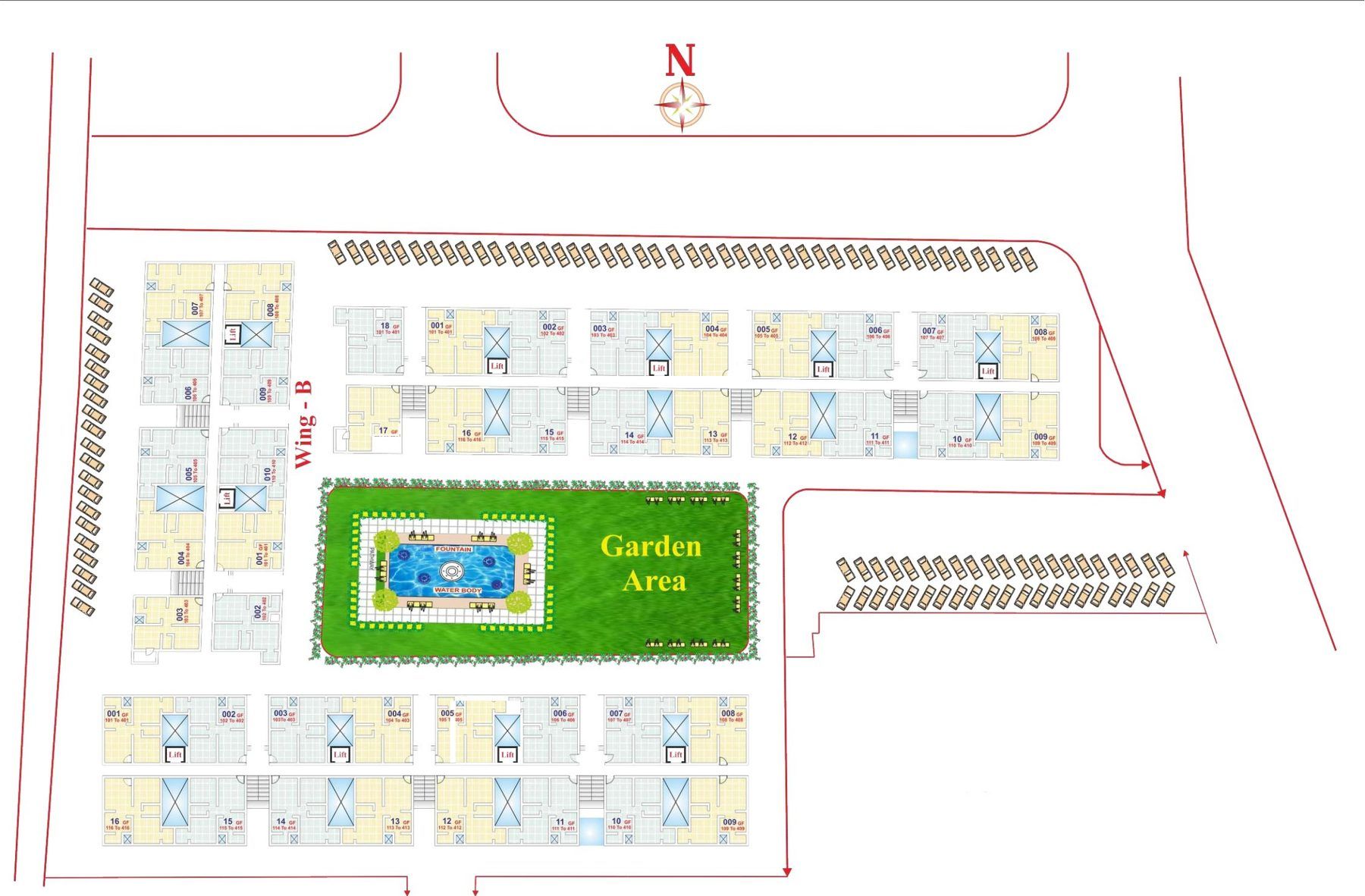 Kasturi Garden site layout with central garden